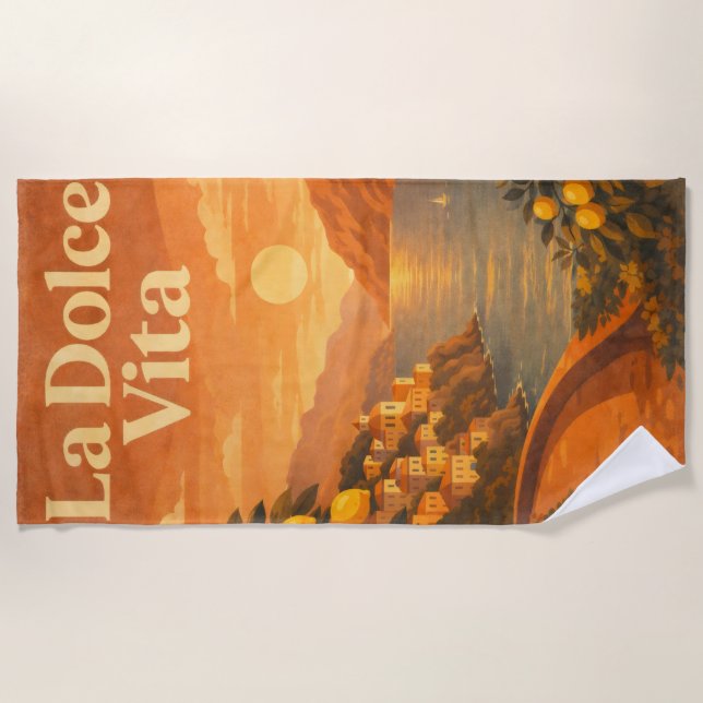 La Dolce Vita – Retro-Reiseplakat Italienische Küs Strandtuch (Vorderseite)