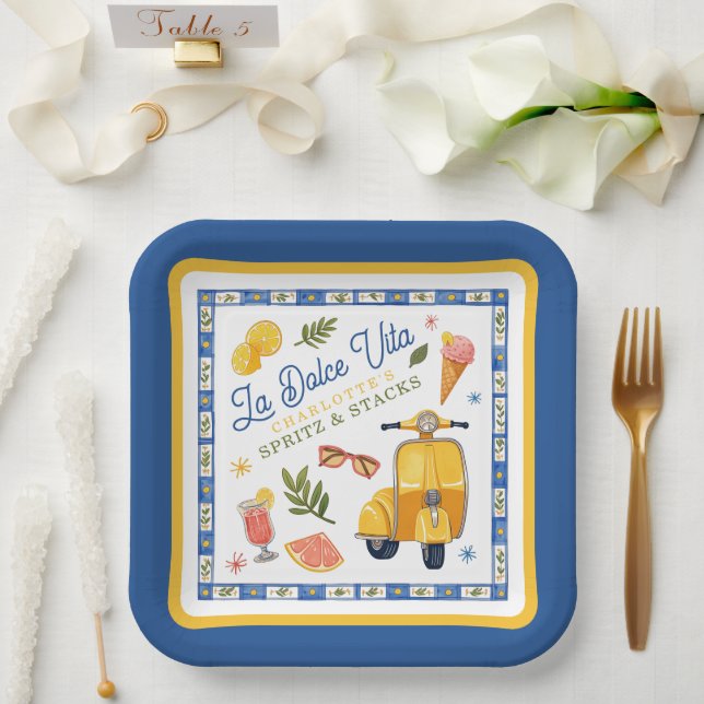 La Dolce Vita Spritz & Stacks Mahjong-Party Pappteller (Hochzeit)