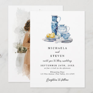 La Dolce Vita Stil Wasserfarben Foto Hochzeit Einladung