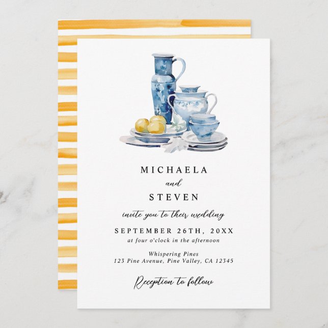 La Dolce Vita Style Wasserfarbe Nicht Foto Hochzei Einladung (Vorne/Hinten)