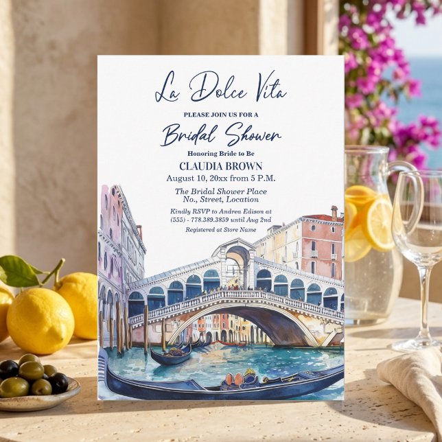 La Dolce Vita Watercolor Venice Bridal Shower Einladung (Von Creator hochgeladen)