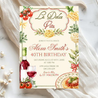 La Dolce Vita Wein- und Pasta-Erwachsenen-Geburtst Einladung