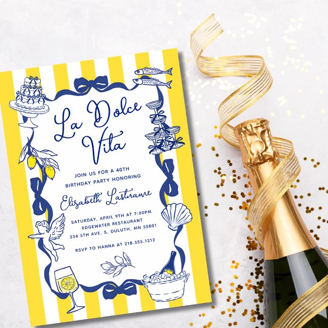 La Dolce Vita Whimsical Italian 40th Birthday  Einladung (La Dolce Vita Whimsical Italian 40th Birthday Invitation)