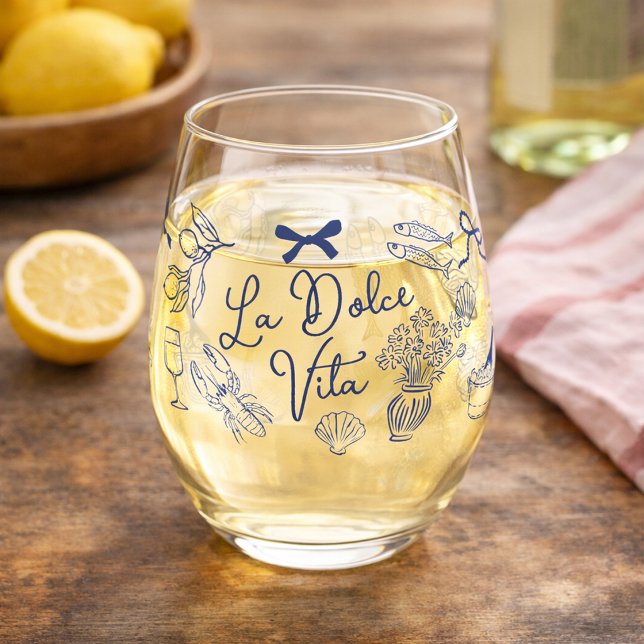 La Dolce Vita Whimsical Italian Themed Weinglas Ohne Stiel (La Dolce Vita Whimsical Italian Themed Stemless Wine Glass)