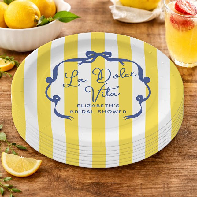 La Dolce Vita Yellow Stripe Bridal Shower Pappteller (La Dolce Vita Yellow Stripe Bridal Shower Paper Plates
)