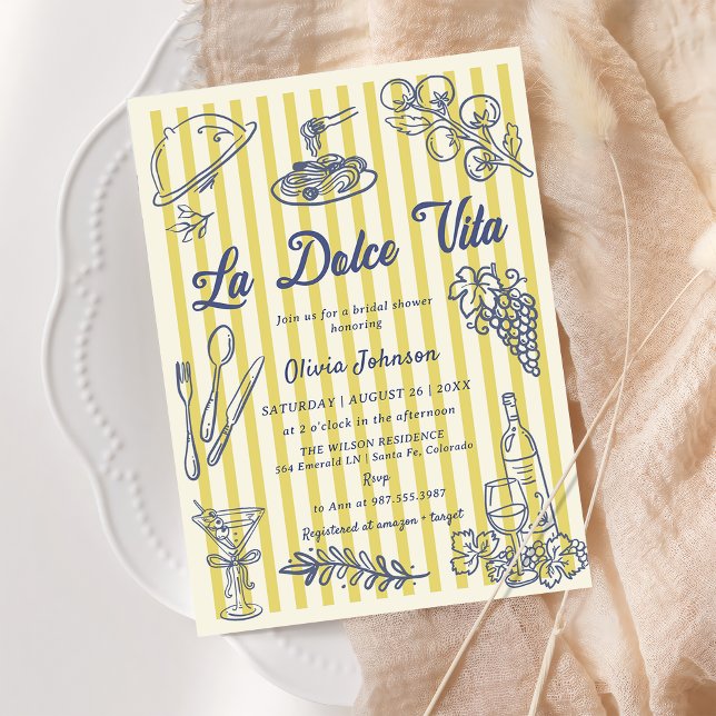 La Dolce Vita Yellow Stripes Italian Bridal Shower Einladung (Von Creator hochgeladen)