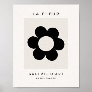 La Fleur 03 Retro Blumenmuster Schwarz und Weiß Bl Poster