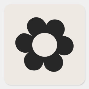 La Fleur 03 Retro Blumenmuster Schwarz und Weiß Bl Quadratischer Aufkleber
