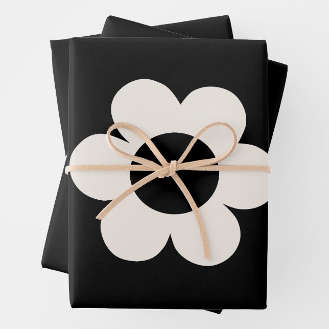 La Fleur 06 Retro Schwarz-Weiß-Blume Geschenkpapier Set (Beispiel)