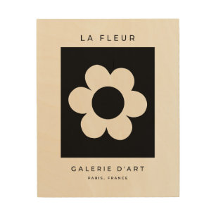 La Fleur 06 Retro Schwarz-Weiß-Blume Holzdruck