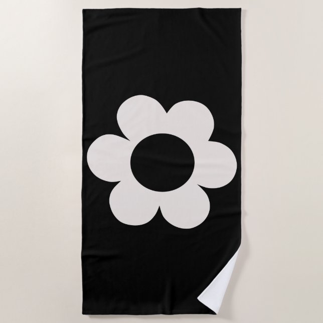 La Fleur 06 Retro Schwarz-Weiß-Blume Strandtuch (Vorderseite)