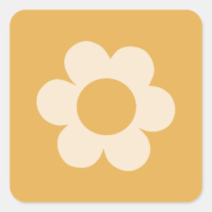 La Fleur 07 Retro-Blumen Gelbe Blume Quadratischer Aufkleber