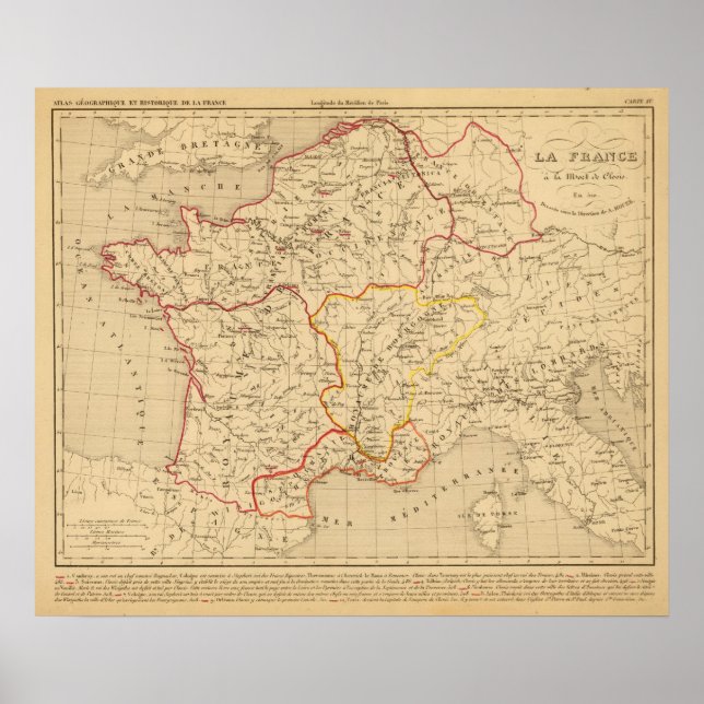 La France a la mort de Clovis en 510 Poster (Vorne)