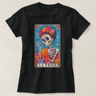 La Frida Sugar Skull Dia De Los Muertos Kunst, Kul T-Shirt