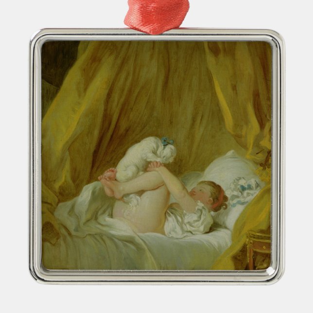 "La Gimblette", Mädchen mit einem Hund, c.1770 (Öl Silbernes Ornament (Vorne)