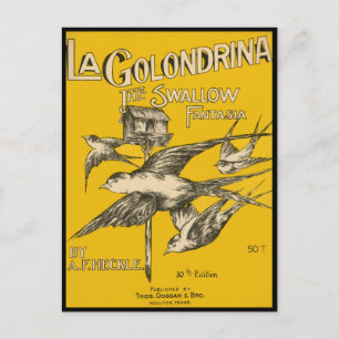 La Golondrina Schwalbe Fantasie - Vintage Musik Postkarte
