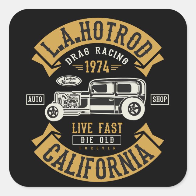 LA Hotrod California Drag Racing 1974 Quadratischer Aufkleber (Vorderseite)