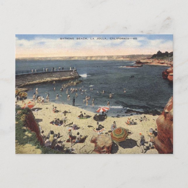 La Jolla CA, Bathing Beach 1940er Vintag Postkarte (Vorderseite)