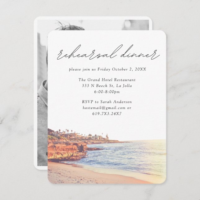 La Jolla Cove Wedding Elegantes Probe Dinner Begleitkarte (Vorne/Hinten)