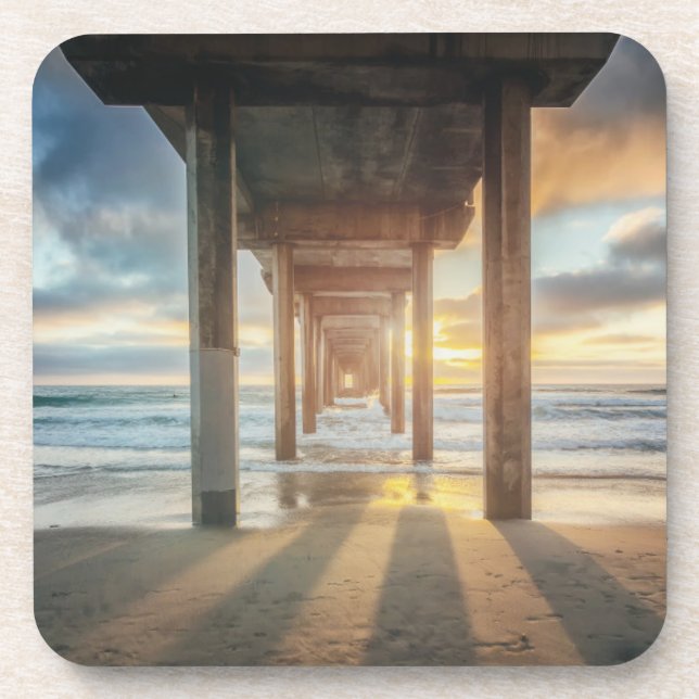 La Jolla, Scripps Pier an Sonnenuntergang | San Getränkeuntersetzer (Vorderseite)