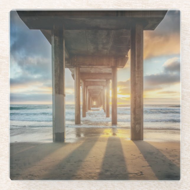 La Jolla, Scripps Pier an Sonnenuntergang | San Glasuntersetzer (Vorderseite)