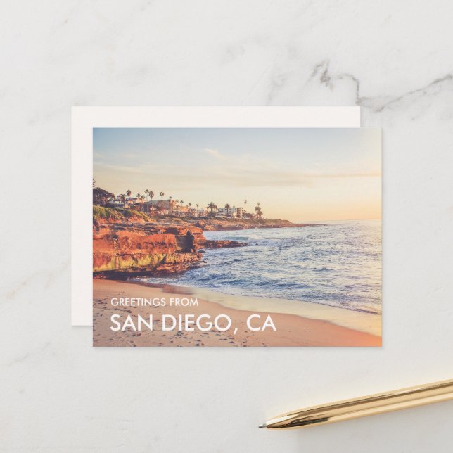 La Jolla Sunset Greetings from San Diego Postcard Postkarte (Vorderseite/Rückseite Beispiel)