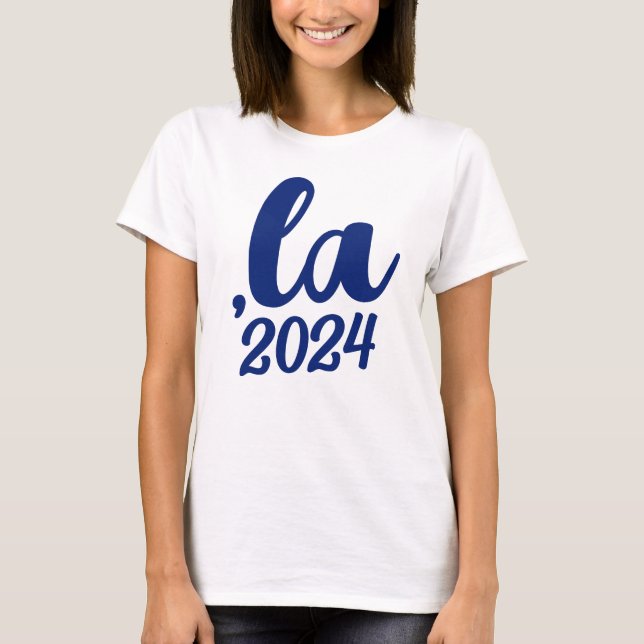 ,la Kamala comma pronounce 2024 blauer Text T-Shirt (Vorderseite)