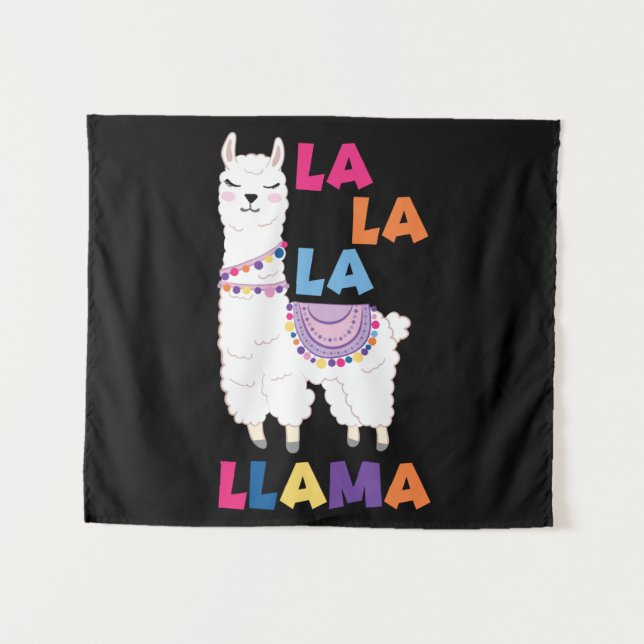 La La La La Llama - Funny Sing Llama Wandteppich (Vorderseite (Horizontal))