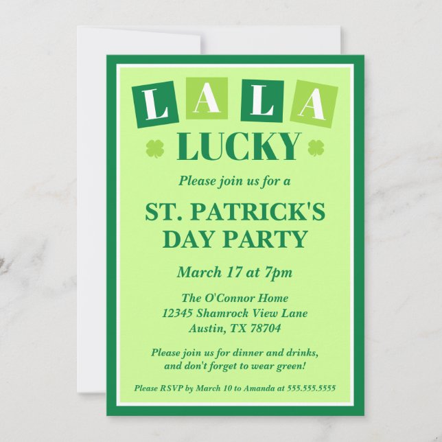 La La Lucky St. Patrick’s Day Party Einladung (Vorderseite)
