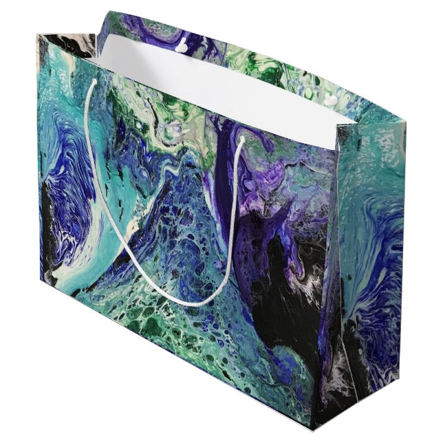La Laguna #1 Gemälde in blau, aquamarin, weiß Große Geschenktüte (Rückseite Schrägansicht)
