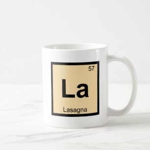 La - Lasagne-Pasta-Chemie Periodensystem-Symbol Kaffeetasse