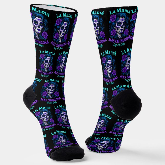 La Mamá Más Chingona Funny Spanish Mama Socken (Gewinkelt)