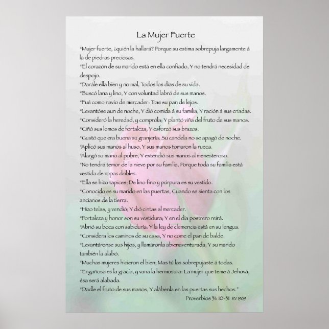 La Mujer Fürte — Proverbios 31:10-31 Kartell Poster (Vorne)