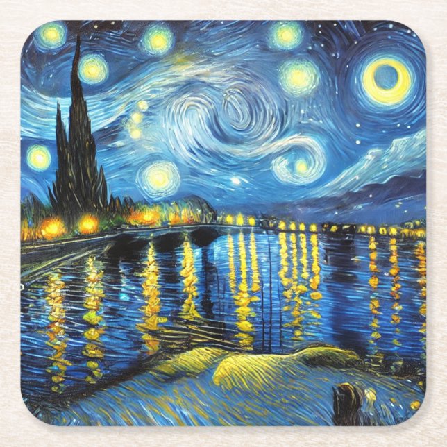 La Noche Estrellada (Vincent van Gogh) Rechteckiger Pappuntersetzer (Vorderseite)