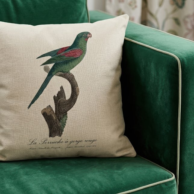 La Perruche a gorge rouge Kissen (Orange-Chinned Parakeet, Brotogeris jugularis. Throw Pillow)