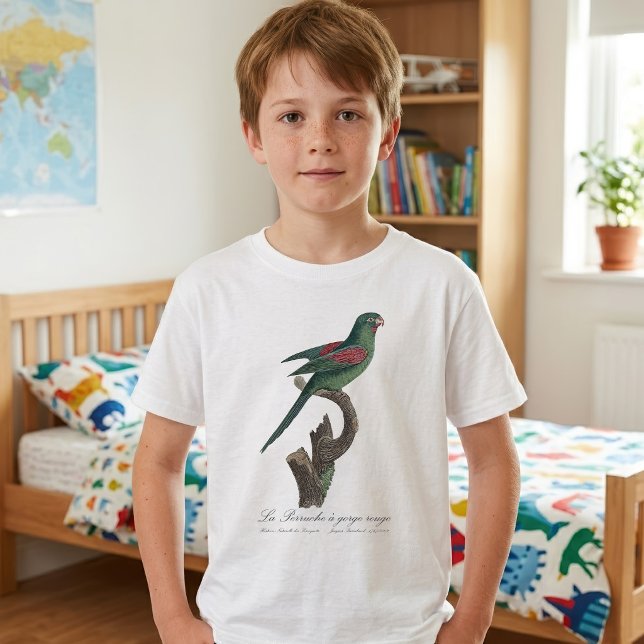 La Perruche a gorge rouge T-Shirt (Orange-Chinned Parakeet, Brotogeris jugularis. Boy Basic White T-Shirt)