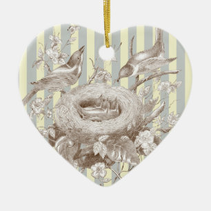 La Petite Famille auf blauem und cremefarbenem Hin Keramik Ornament