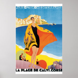 La Plage de Calvi Corse Vintage Reiseplaner Poster