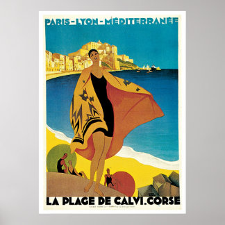 La Plage de Calvi, Frankreich, Vintage Reiseplakat Poster