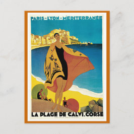 "La Plage de Calvi" Vintage Travel Poster Postkarte