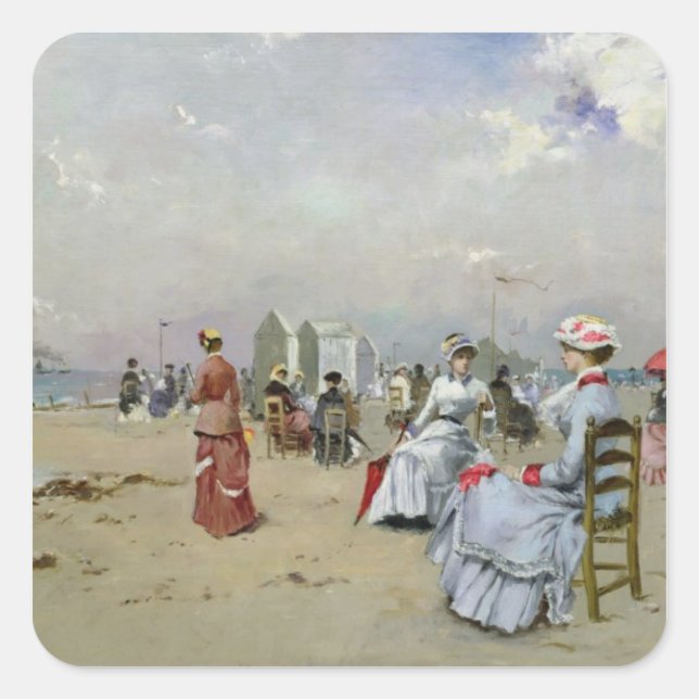 La Plage de Trouville Quadratischer Aufkleber (Vorderseite)