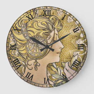 "La Plume" von Mucha Große Wanduhr