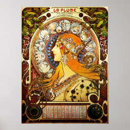 LA PLUME ZODIAC von Alphonse Mucha Art Nouveau Poster