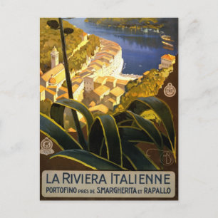 La Riviera Italienne Portofino Reiseplakat 1920 Postkarte