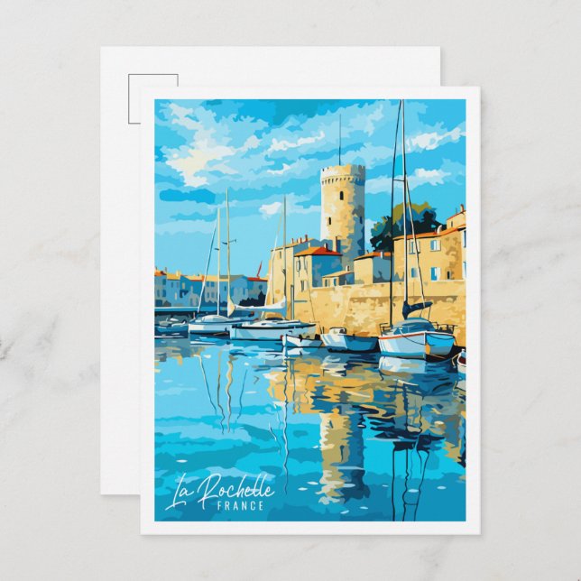 La Rochelle France Vintage Illustration Postkarte (Vorne/Hinten)