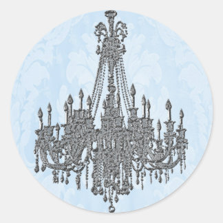 La Silver Sparkle and Damask Blau Kronleuchter Sie Runder Aufkleber