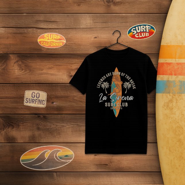 La Sirena Surf Club - Retro Meerjungfrau - Design T-Shirt (La Sirena Black T-shirt)