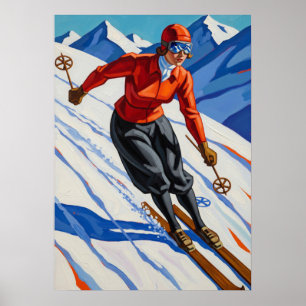 LA SKIEUSE (The Skier) - Original Art Deco Artwork Poster