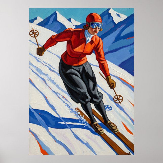 LA SKIEUSE (The Skier) - Original Art Deco Artwork Poster (Vorne)