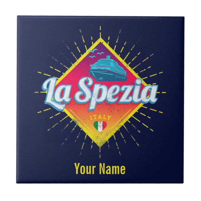 La Spezia Liguria Italien Retro Kreuzfahrtschiff V Fliese (Vorderseite)